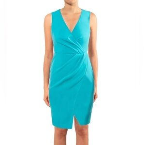 Black Halo Tannah Draped Aqua Blue Mini Sheath Dress